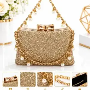 Stone Purse Golden Glitter & Stone Evening Clutch Bag