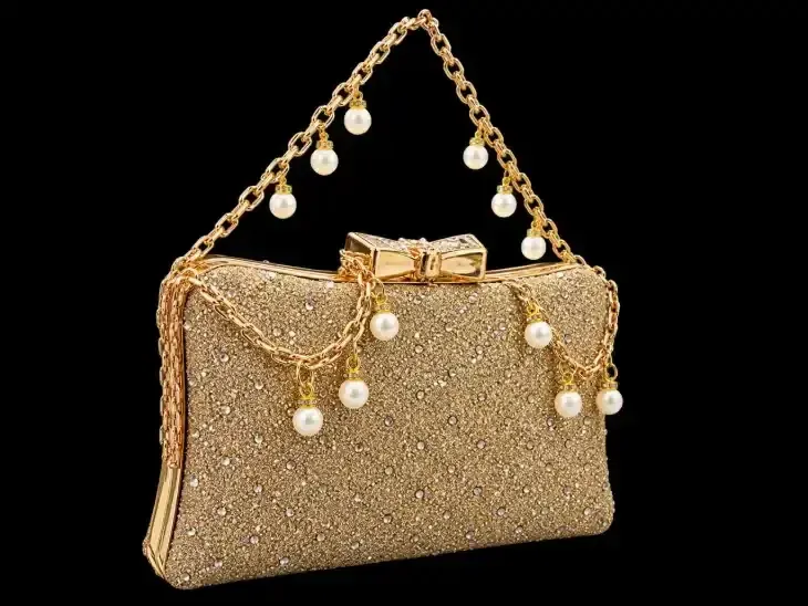 Stone Purse Golden Glitter & Stone Evening Clutch Bag