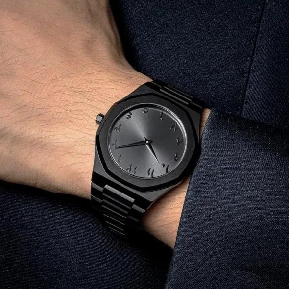 Arabic Aura Watch – Minimalist Matte Black Edition for Men