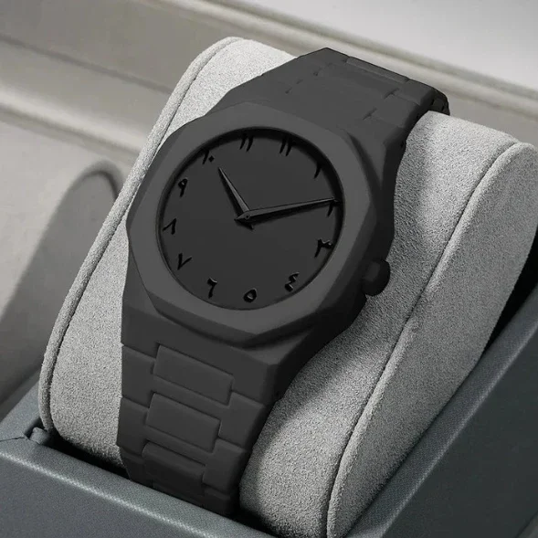 Arabic Aura Watch – Minimalist Matte Black Edition for Men