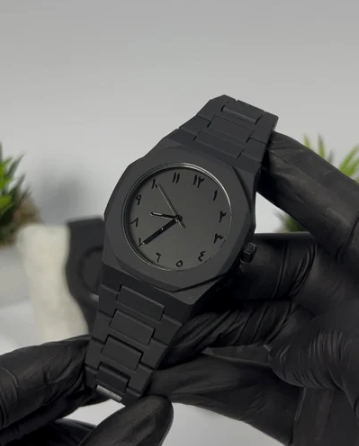 Arabic Aura Watch – Minimalist Matte Black Edition for Men