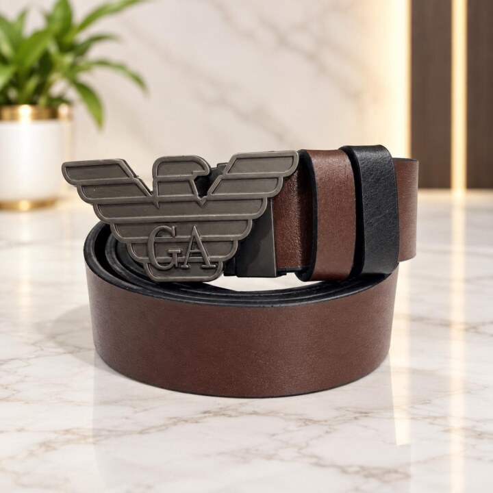 Armani GA Eagle Logo Brown Leather Belt