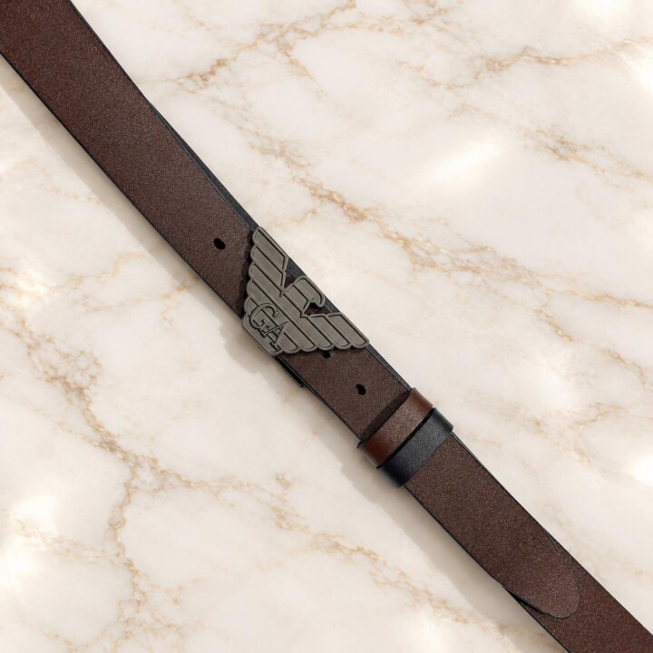 Armani GA Eagle Logo Brown Leather Belt
