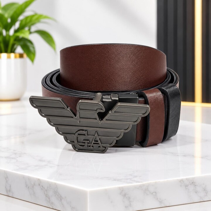 Armani GA Eagle Logo Brown Leather Belt