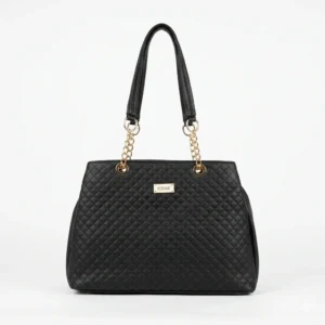 Black Quilted Shoulder Bag with Gold Chain Straps