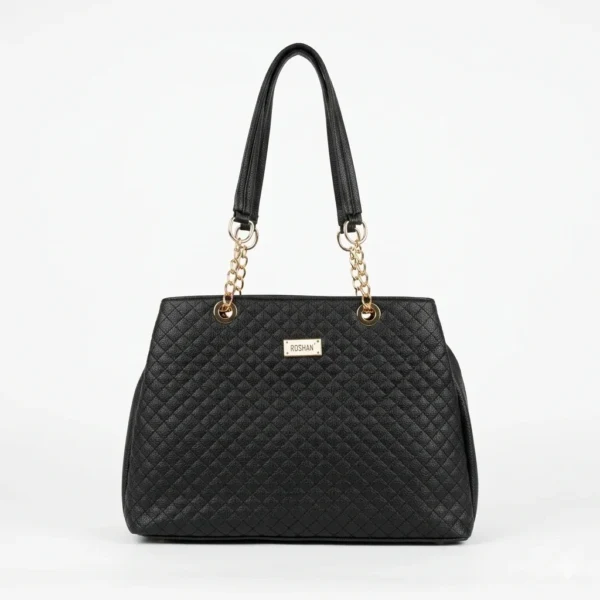 Black Quilted Shoulder Bag with Gold Chain Straps