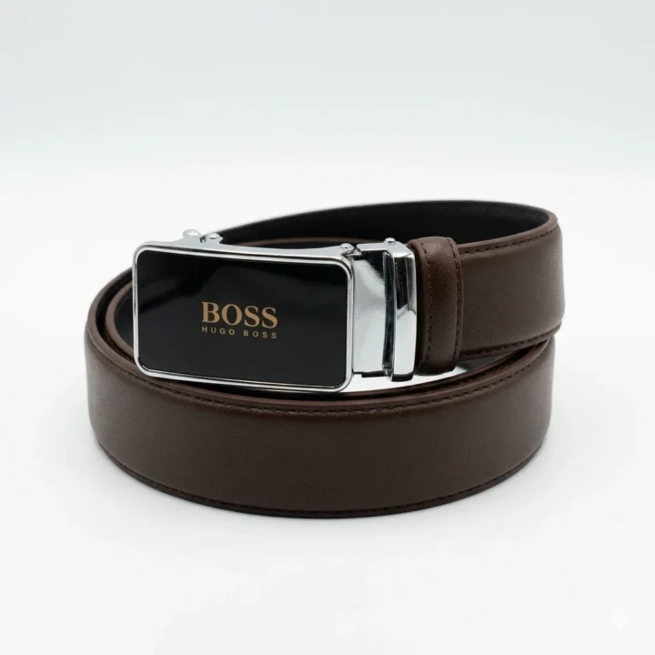 BOSS Premium Brown Leather Auto-Lock Buckle Belt