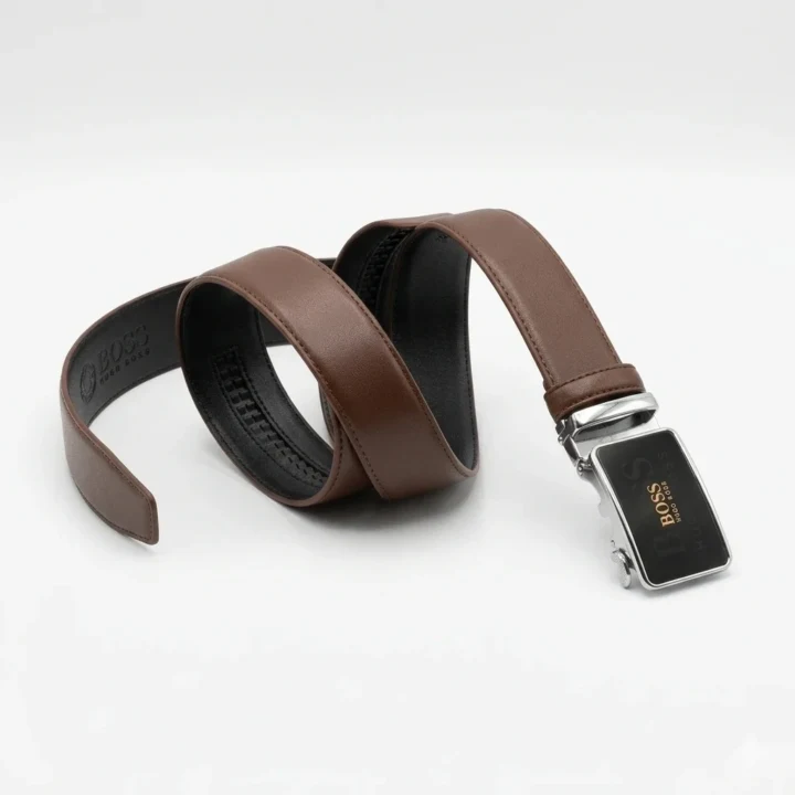 BOSS Premium Brown Leather Auto-Lock Buckle Belt