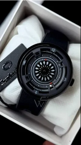Charles Delon Luxury Creative Black Watch for Men – Unique Rotating Dial Design