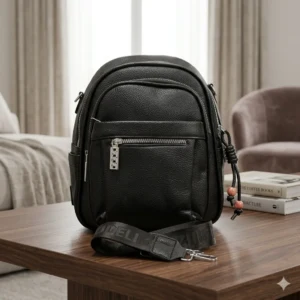 China Black PU Leather Multipurpose Backpack for collage going girl
