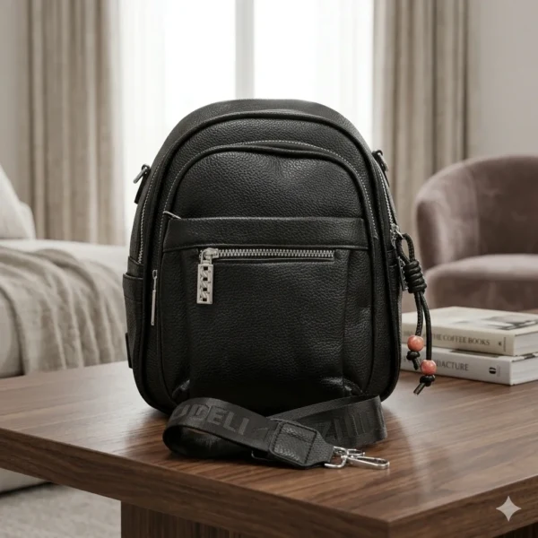 China Black PU Leather Multipurpose Backpack for collage going girl