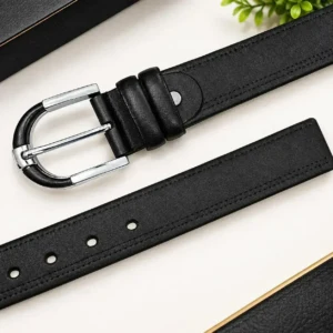 Classic Black Leather Belt with Silver Buckle