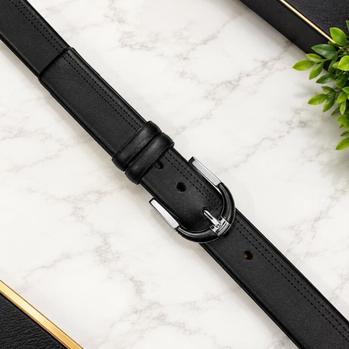 Classic Black Leather Belt with Silver Buckle