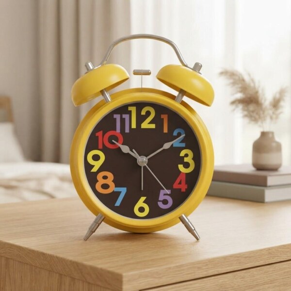 Colorful 3D Numbers Twin Bell Table Alarm Clock