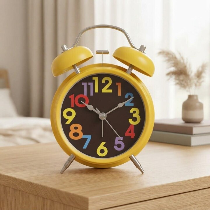 Colorful 3D Numbers Twin Bell Table Alarm Clock