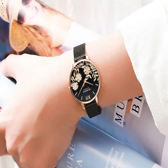 CURREN Blanche Luxury Floral Dial Watch for Women – Elegant Mesh Strap