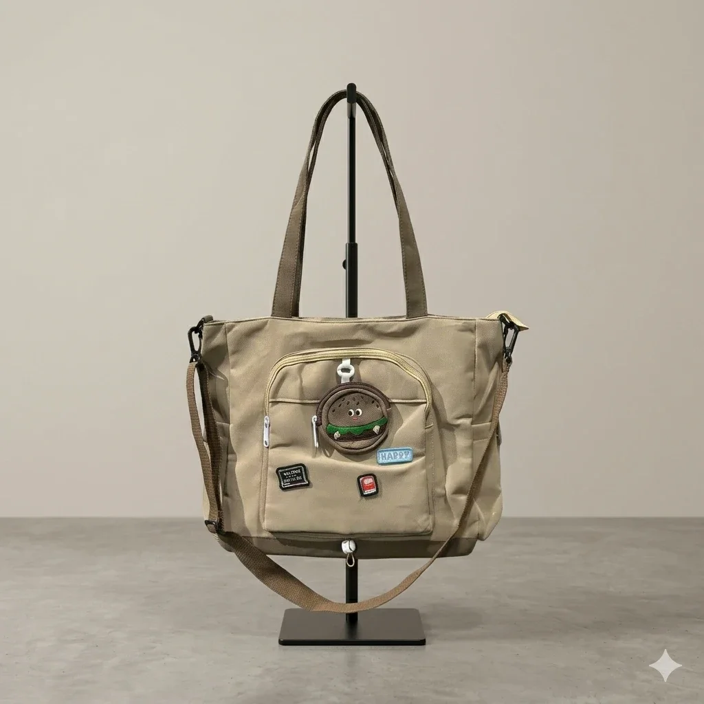Cute Burger Patch Canvas Shoulder & Tote Bag