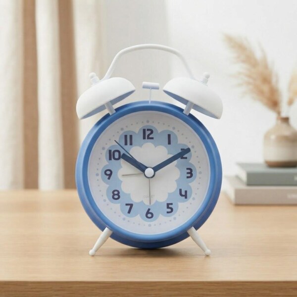 Cute Cloud Theme Blue & White Twin Bell Alarm Clock