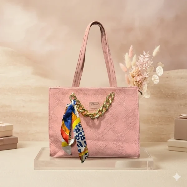 Disney x Loungefly Elegant Pink Tote Bag with Gold Chain & Silk Scarf