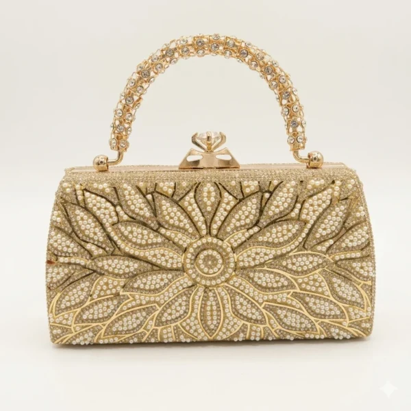 Floral Pearl & Rhinestone Embellished Party Clutch