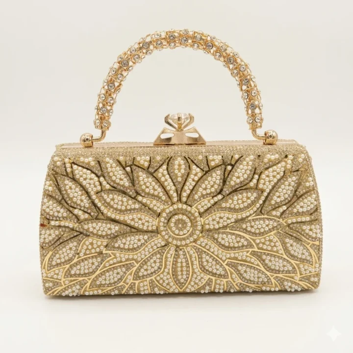 Floral Pearl & Rhinestone Embellished Party Clutch