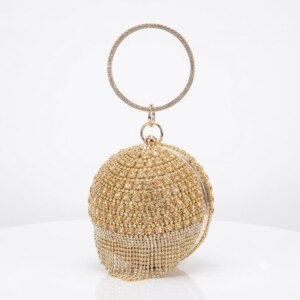 Gold Crystal Round Ball Clutch Bag