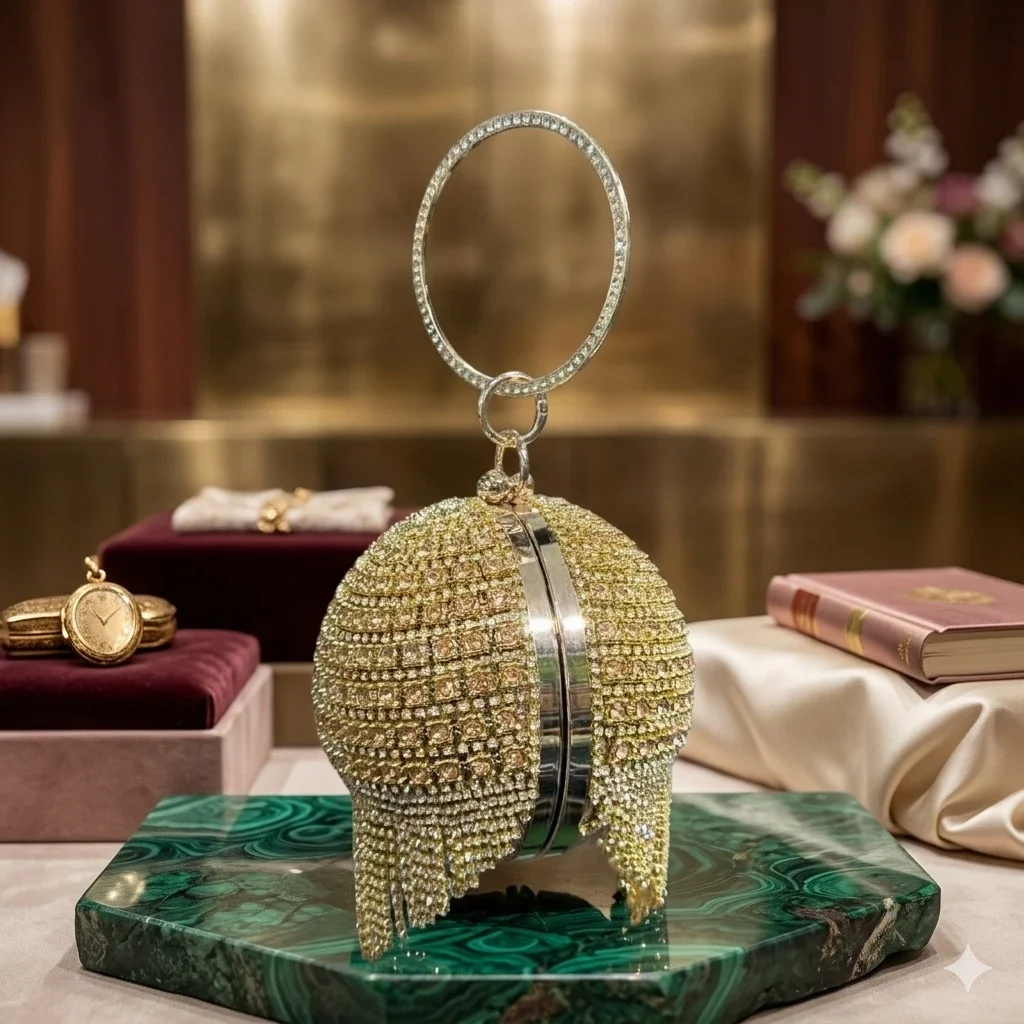 Gold Crystal Round Ball Clutch Bag