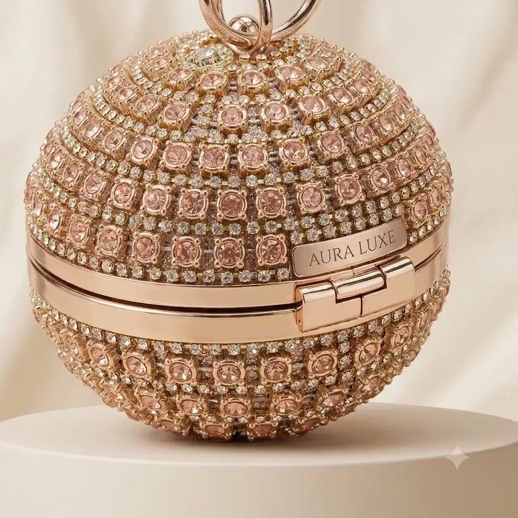 Gold Crystal Round Ball Clutch Bag