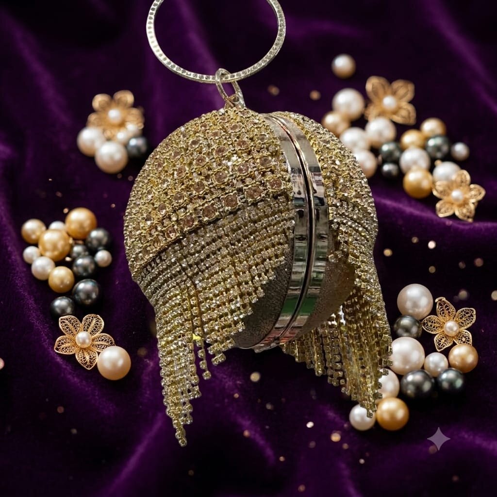 Gold Crystal Round Ball Clutch Bag
