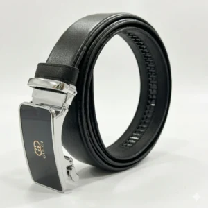 GUCCI Premium Black Leather Automatic Slide Buckle Belt