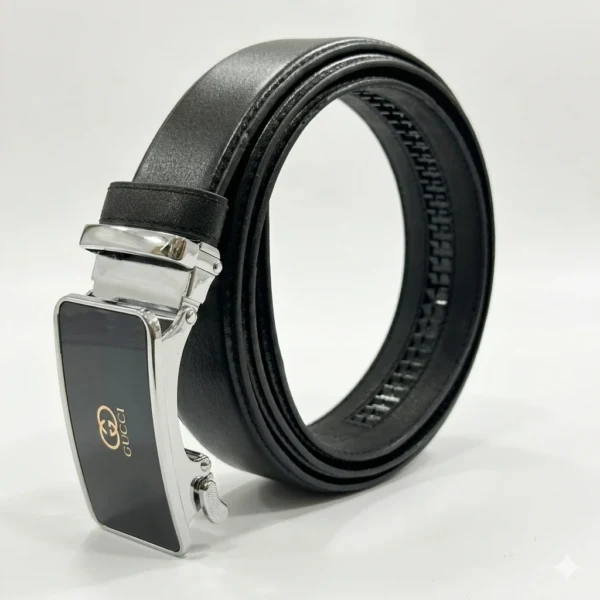 GUCCI Premium Black Leather Automatic Slide Buckle Belt