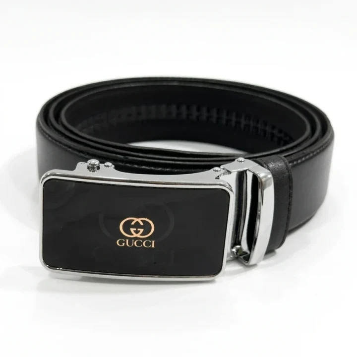 GUCCI Premium Black Leather Automatic Slide Buckle Belt