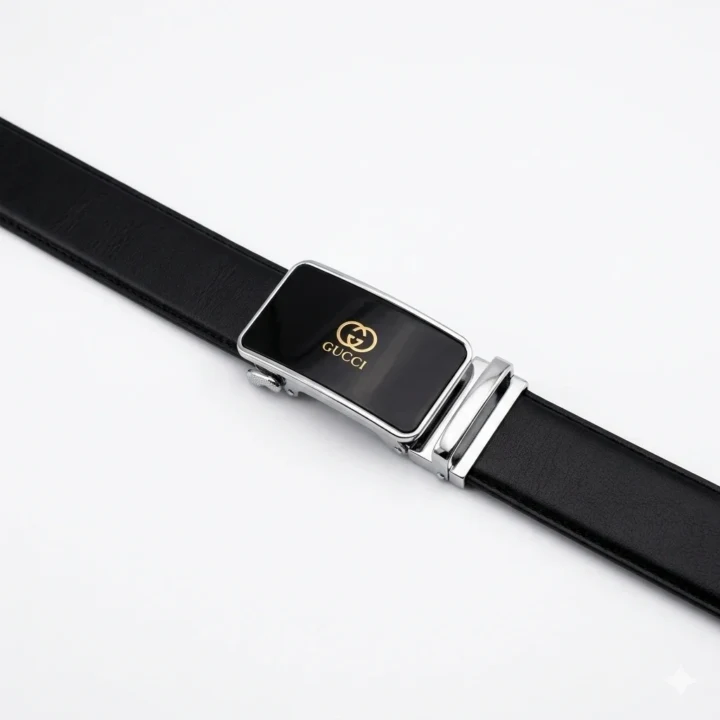GUCCI Premium Black Leather Automatic Slide Buckle Belt