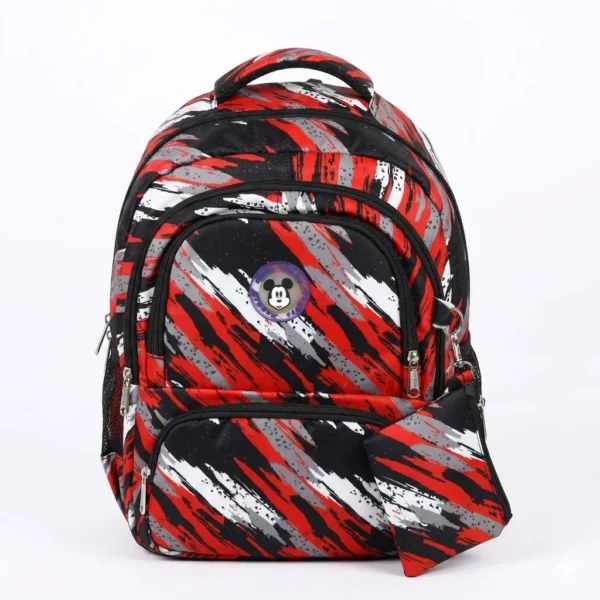 Kids Mickey Mouse Print School Backpack with Matching Pouch – Red & Black