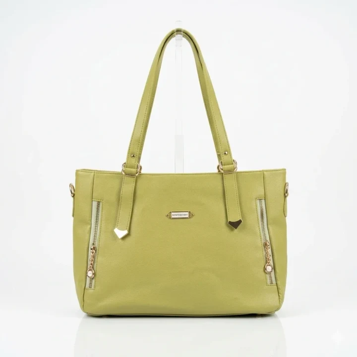 Lime Green Shoulder Bag with Stylish Side Zipper Accents