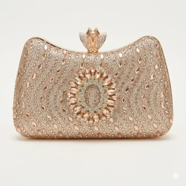Luxury Stone Purse Geometric Half Clutch with Cut-Out Gold Ring Handle