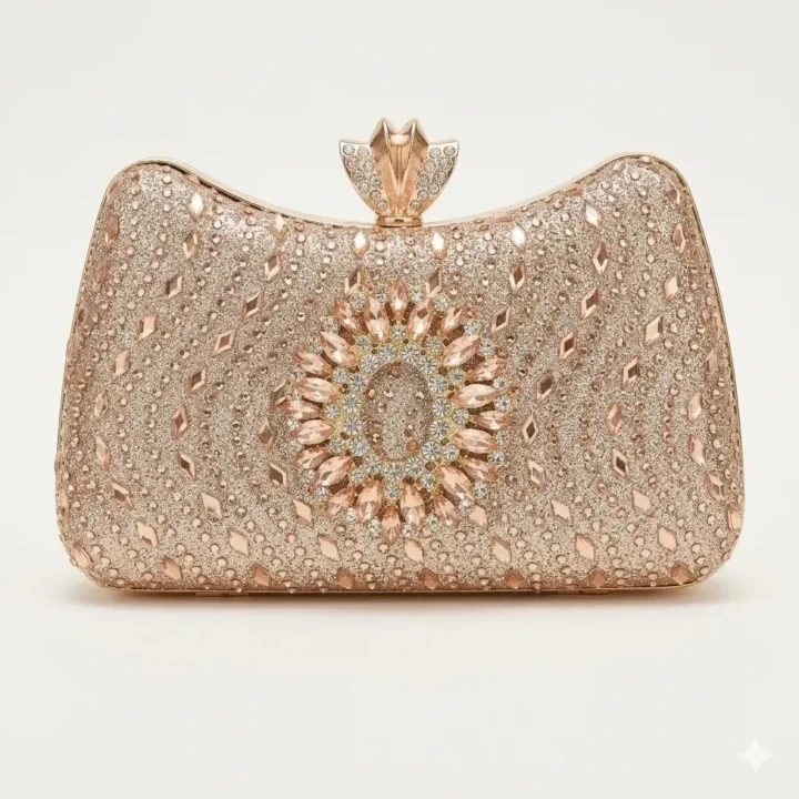 Luxury Stone Purse Geometric Half Clutch with Cut-Out Gold Ring Handle