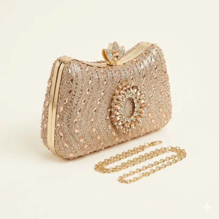 Luxury Stone Purse Geometric Half Clutch with Cut-Out Gold Ring Handle