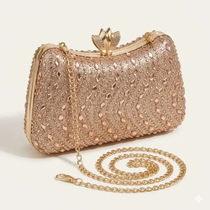 Luxury Stone Purse Geometric Half Clutch with Cut-Out Gold Ring Handle