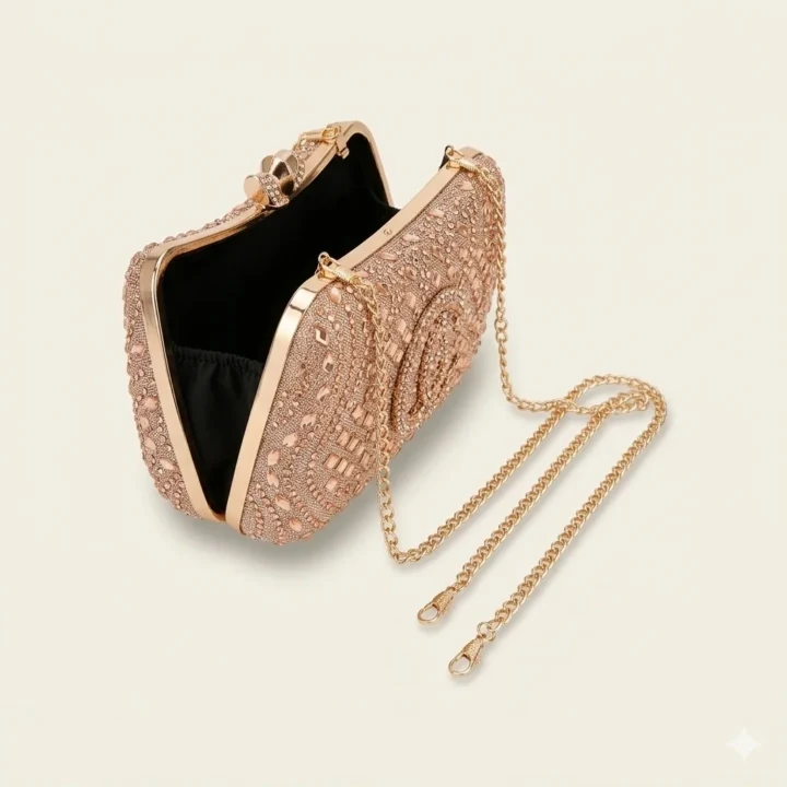 Luxury Stone Purse Geometric Half Clutch with Cut-Out Gold Ring Handle
