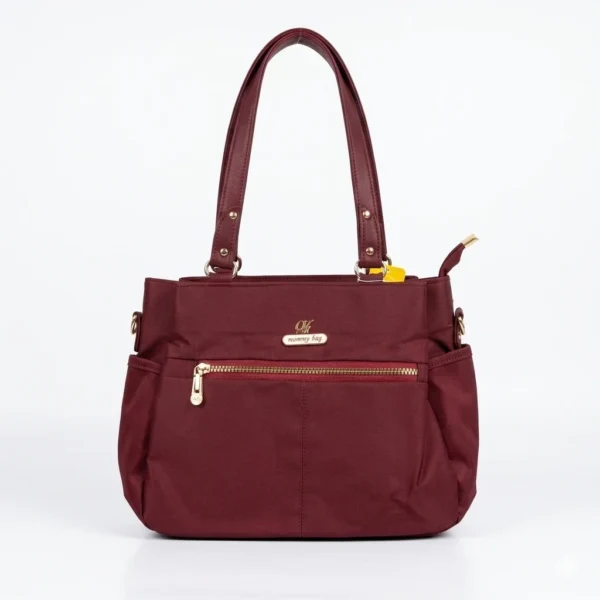 Maroon Mommy Bag & Shoulder Tote with Multi-Pocket Storage