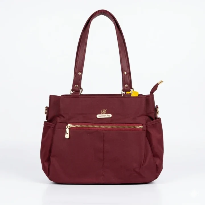 Maroon Mommy Bag & Shoulder Tote with Multi-Pocket Storage