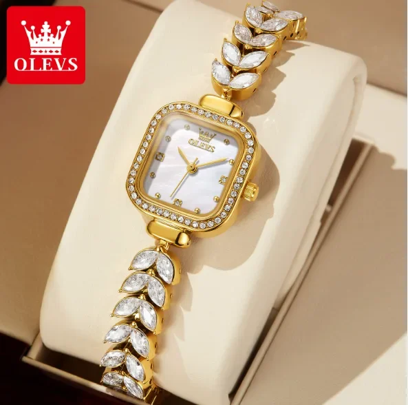 OLEVS Luxury Golden Diamond Watch for Women – Elegant Bracelet Style