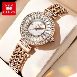 OLEVS Luxury Starry Dial Quartz Watch for Women – Premium Rose Gold Bracelet