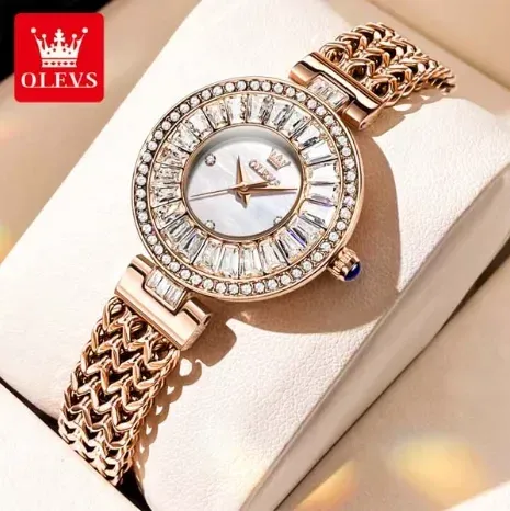 OLEVS Luxury Starry Dial Quartz Watch for Women – Premium Rose Gold Bracelet