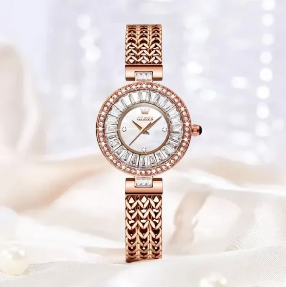 OLEVS Luxury Starry Dial Quartz Watch for Women – Premium Rose Gold Bracelet