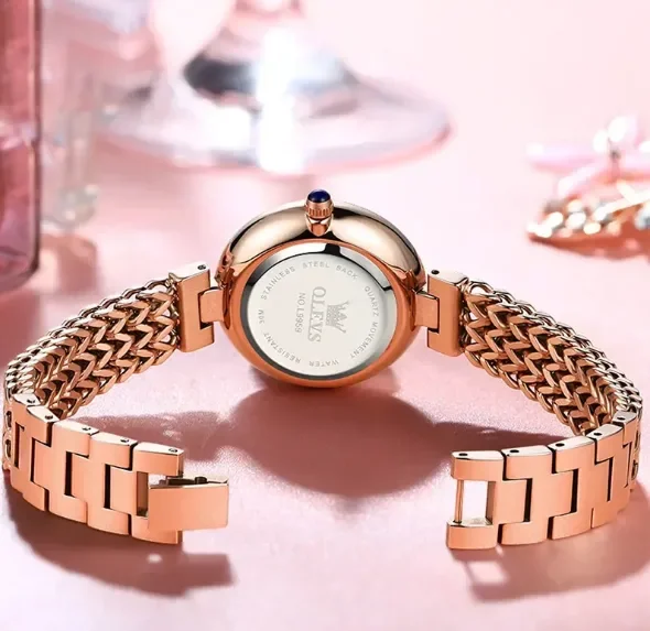 OLEVS Luxury Starry Dial Quartz Watch for Women – Premium Rose Gold Bracelet