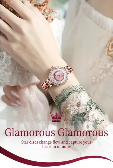 OLEVS Luxury Starry Dial Quartz Watch for Women – Premium Rose Gold Bracelet