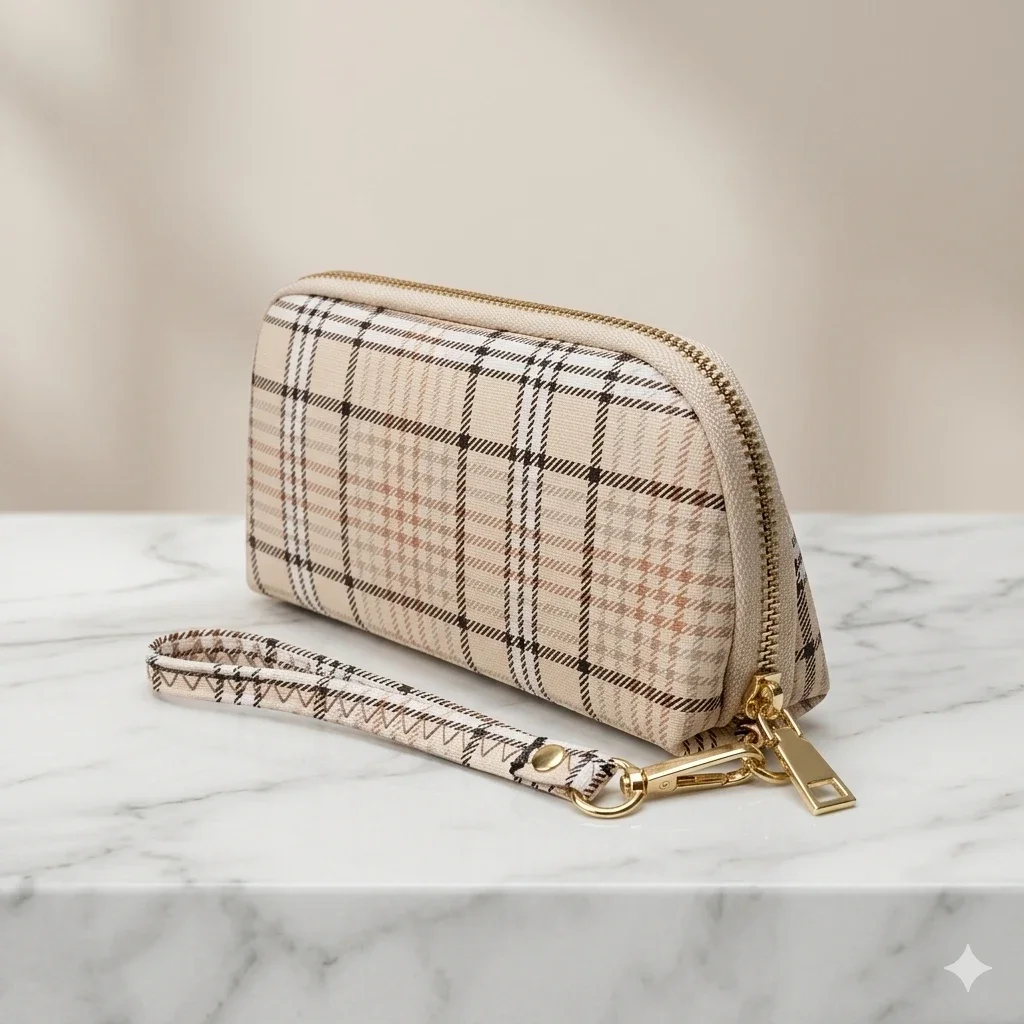 Purse Bag Classic Plaid Pattern Multi-Purpose Zipper Wallet & Pouch