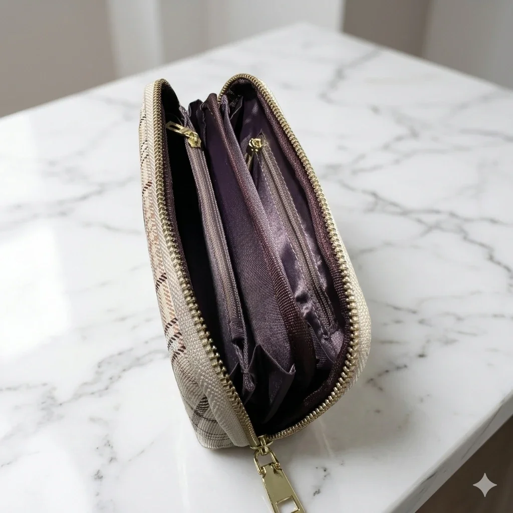 Purse Bag Classic Plaid Pattern Multi-Purpose Zipper Wallet & Pouch